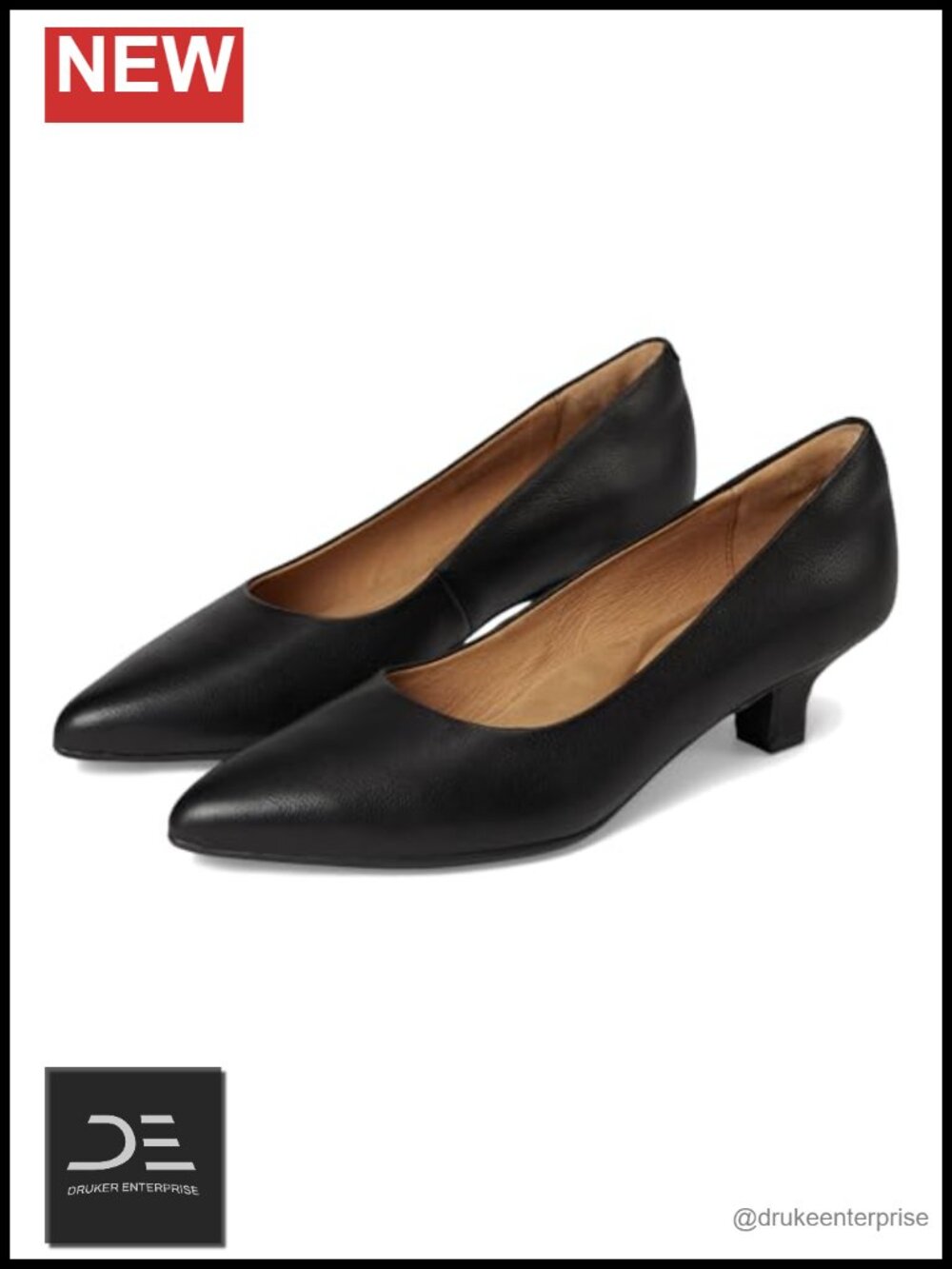 Women's Kitten Heel Pumps Full-Grain Leather Pull-On Office Shoes
